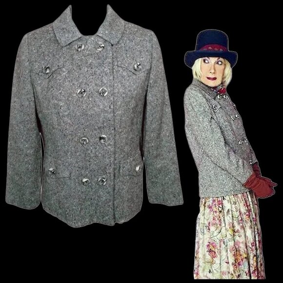 Blazer Tweed Multi Fleck, Fall Winter Double Breasted Jacket -- 50s Vintage! - Picture 2 of 16